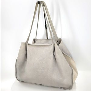 ZARA Cow Leather Slouchy Tote Bag  Slate Gray Shoulder Bag Pebbled Leather